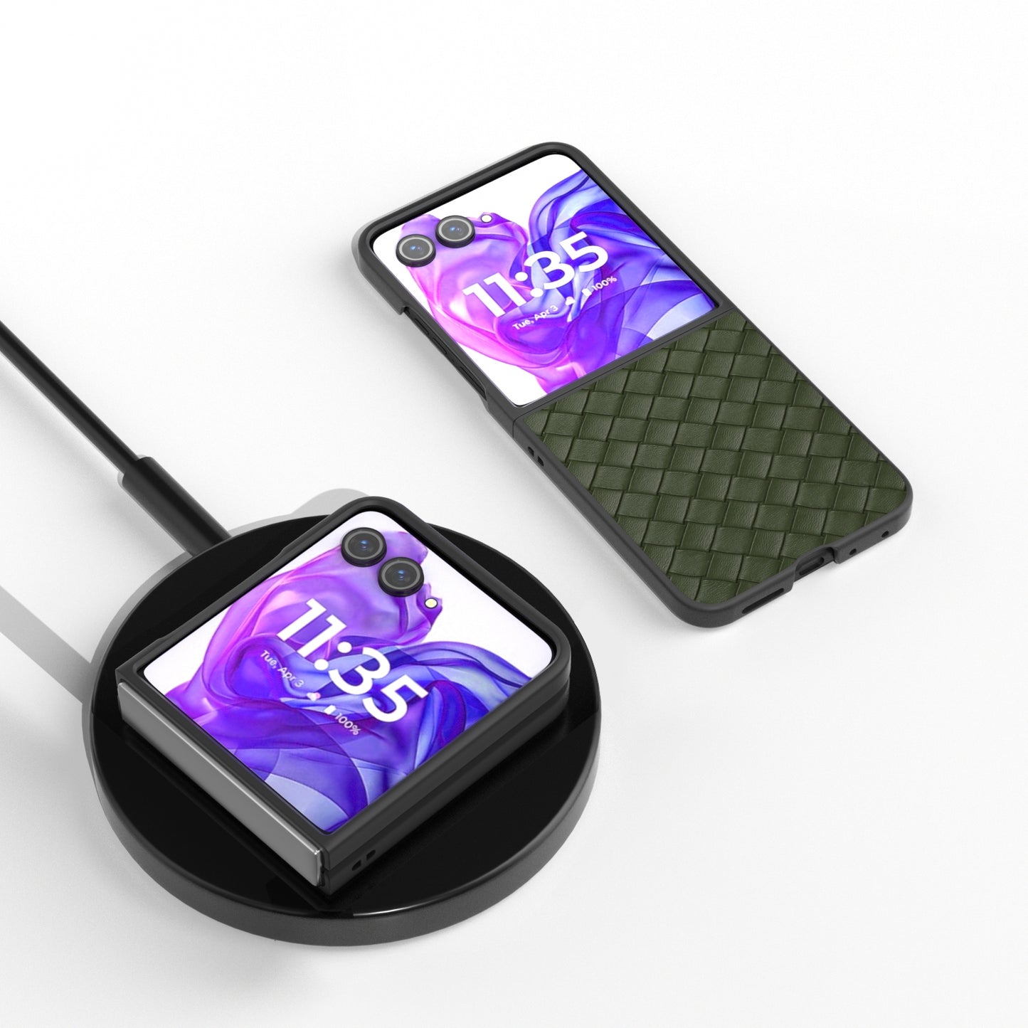 For Motorola Razr 50 Ultra Black Frame Woven Texture PU Phone Case(Green)