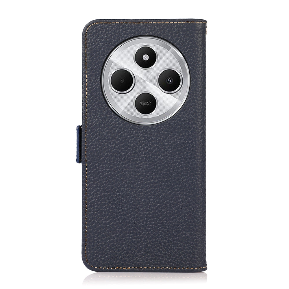 For Redmi 14C 4G KHAZNEH Side-Magnetic Litchi Genuine Leather RFID Phone Case(Blue)