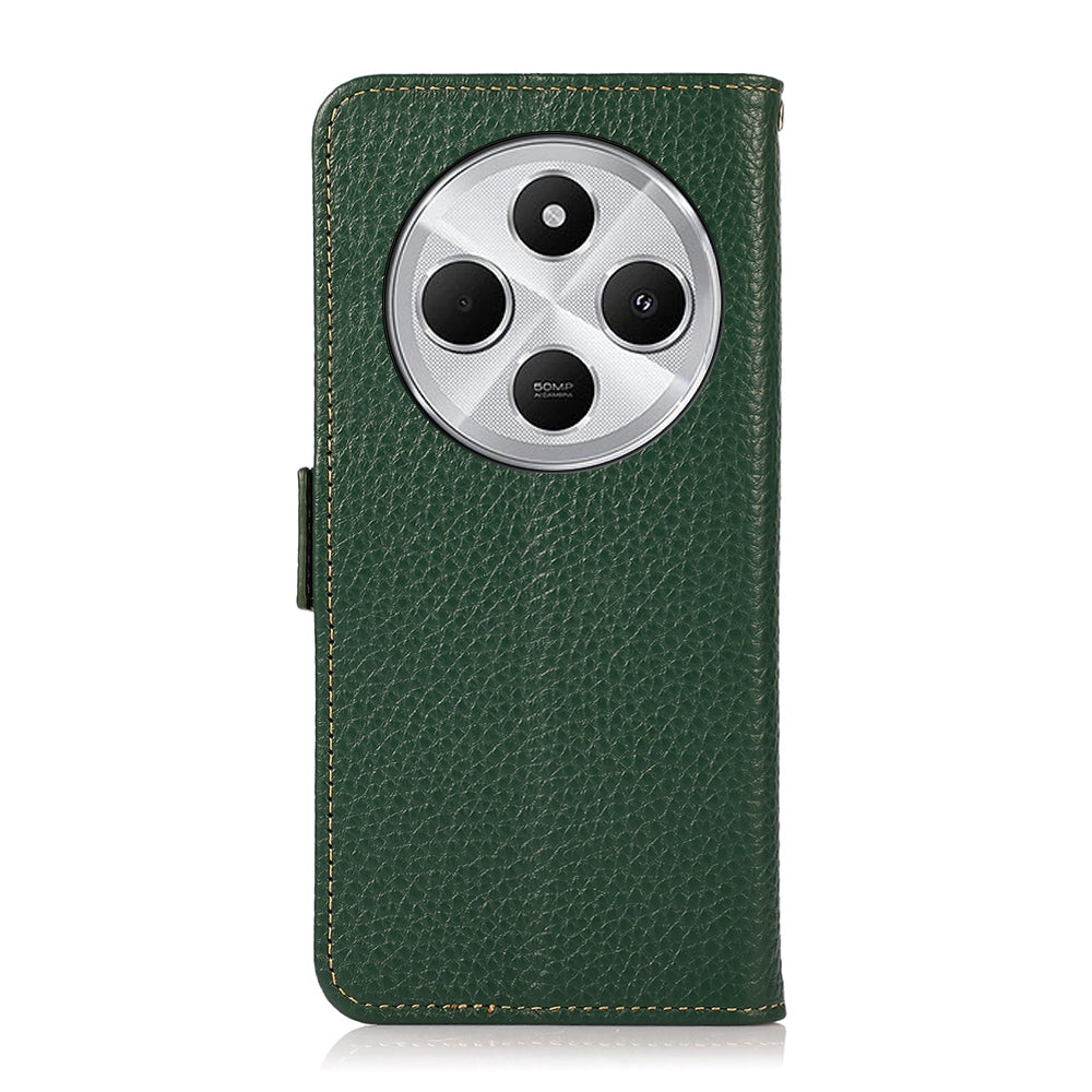 For Redmi 14C 4G KHAZNEH Side-Magnetic Litchi Genuine Leather RFID Phone Case(Green)