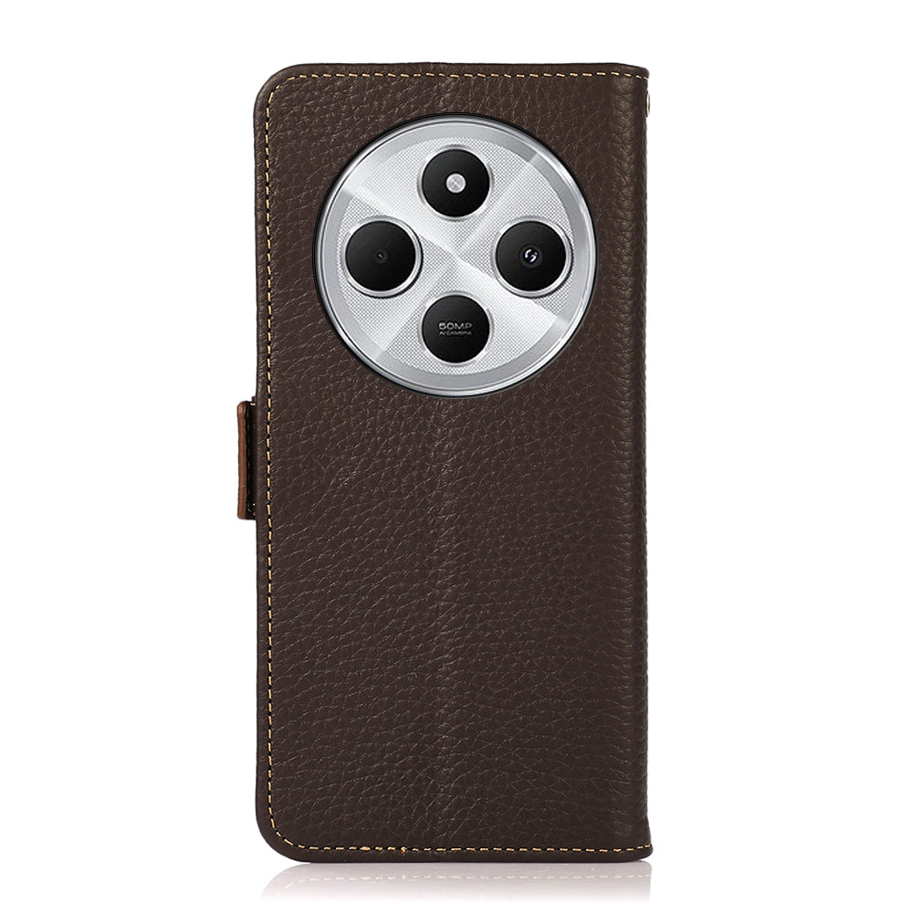 For Redmi 14C 4G KHAZNEH Side-Magnetic Litchi Genuine Leather RFID Phone Case(Brown)