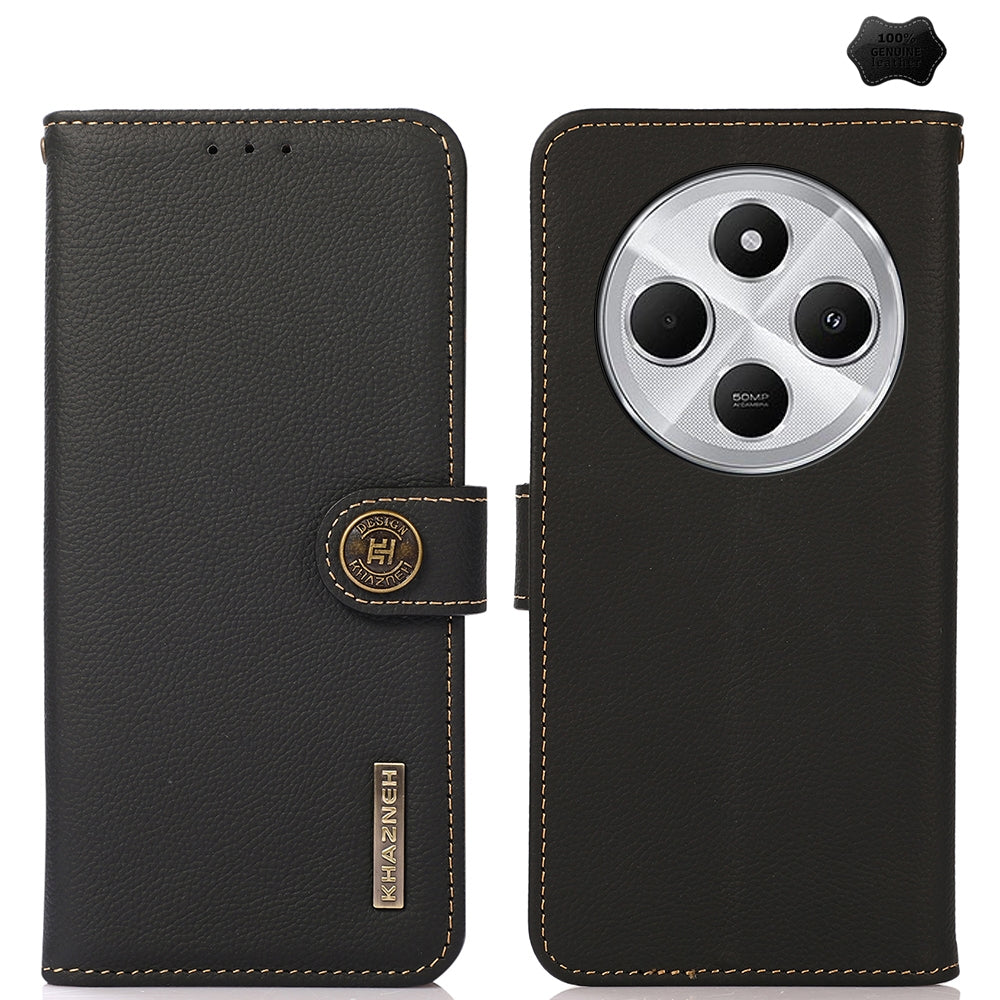 For Redmi 14C 4G KHAZNEH Custer Texture RFID Genuine Leather Phone Case(Black)