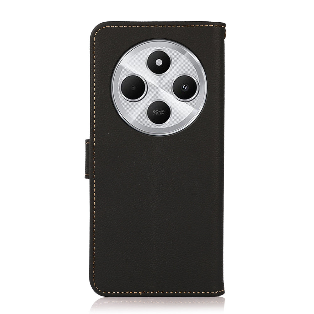 For Redmi 14C 4G KHAZNEH Custer Texture RFID Genuine Leather Phone Case(Black)