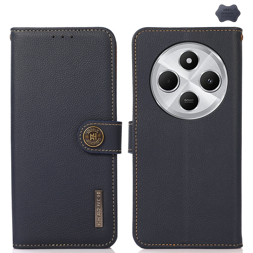 For Redmi 14C 4G KHAZNEH Custer Texture RFID Genuine Leather Phone Case(Blue)