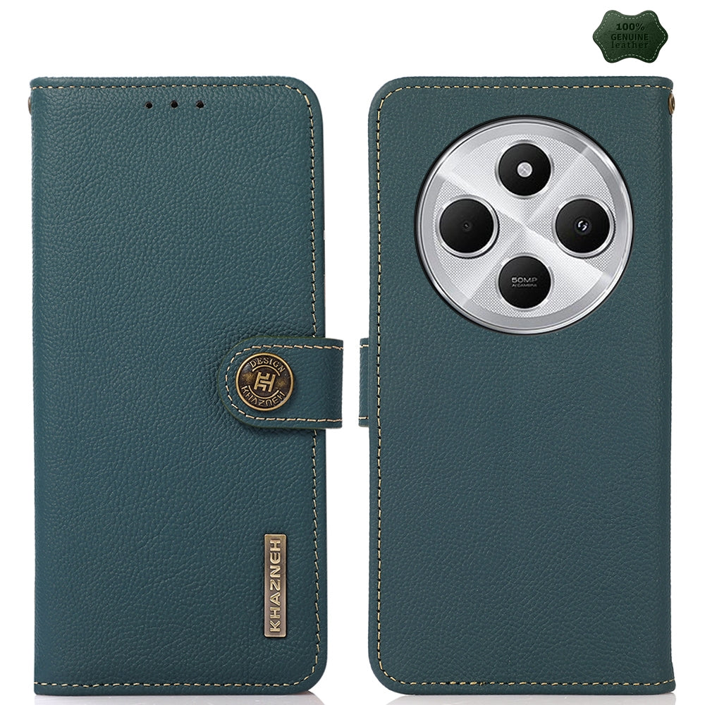 For Redmi 14C 4G KHAZNEH Custer Texture RFID Genuine Leather Phone Case(Green)