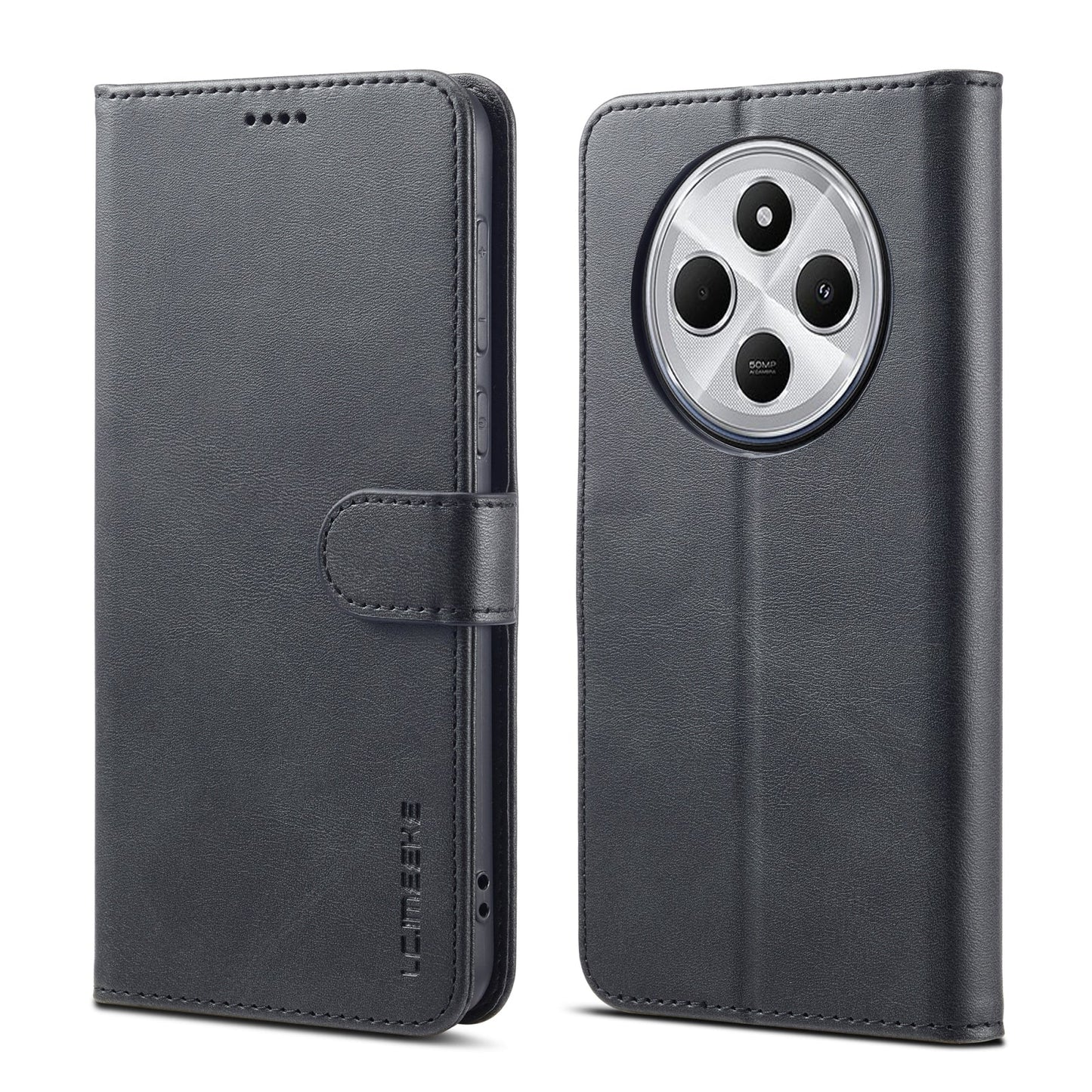 For Redmi 14C LC.IMEEKE Calf Texture Leather Phone Case(Black)