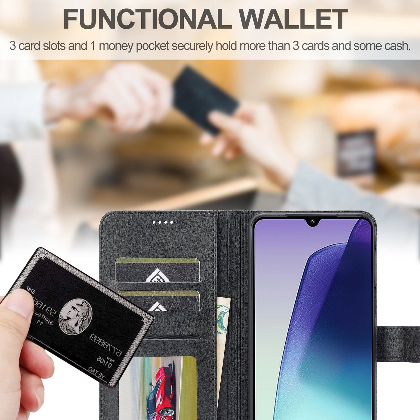 For Redmi 14C LC.IMEEKE Calf Texture Leather Phone Case(Black)