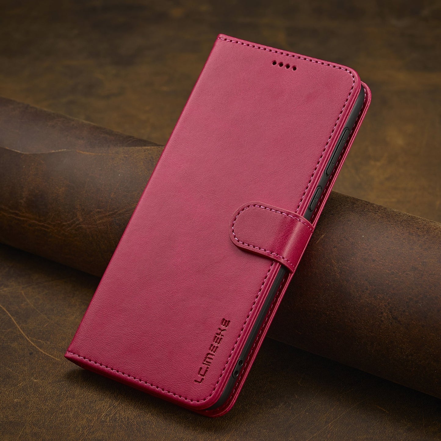 For Redmi 14C LC.IMEEKE Calf Texture Leather Phone Case(Red)