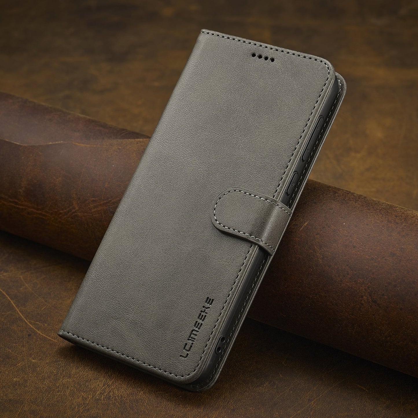 For Redmi 14C LC.IMEEKE Calf Texture Leather Phone Case(Grey)