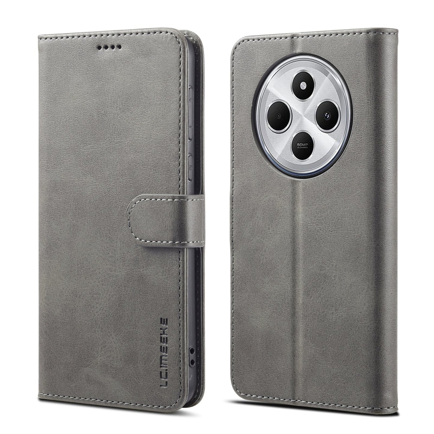 For Redmi 14C LC.IMEEKE Calf Texture Leather Phone Case(Grey)