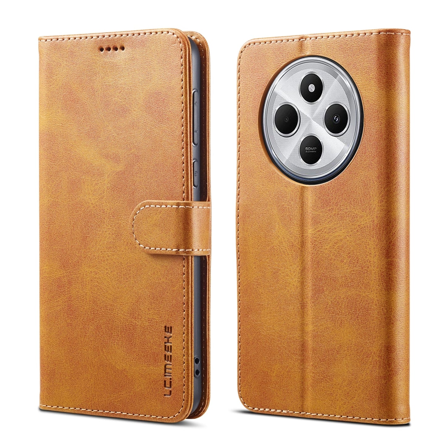 For Redmi 14C LC.IMEEKE Calf Texture Leather Phone Case(Brown)