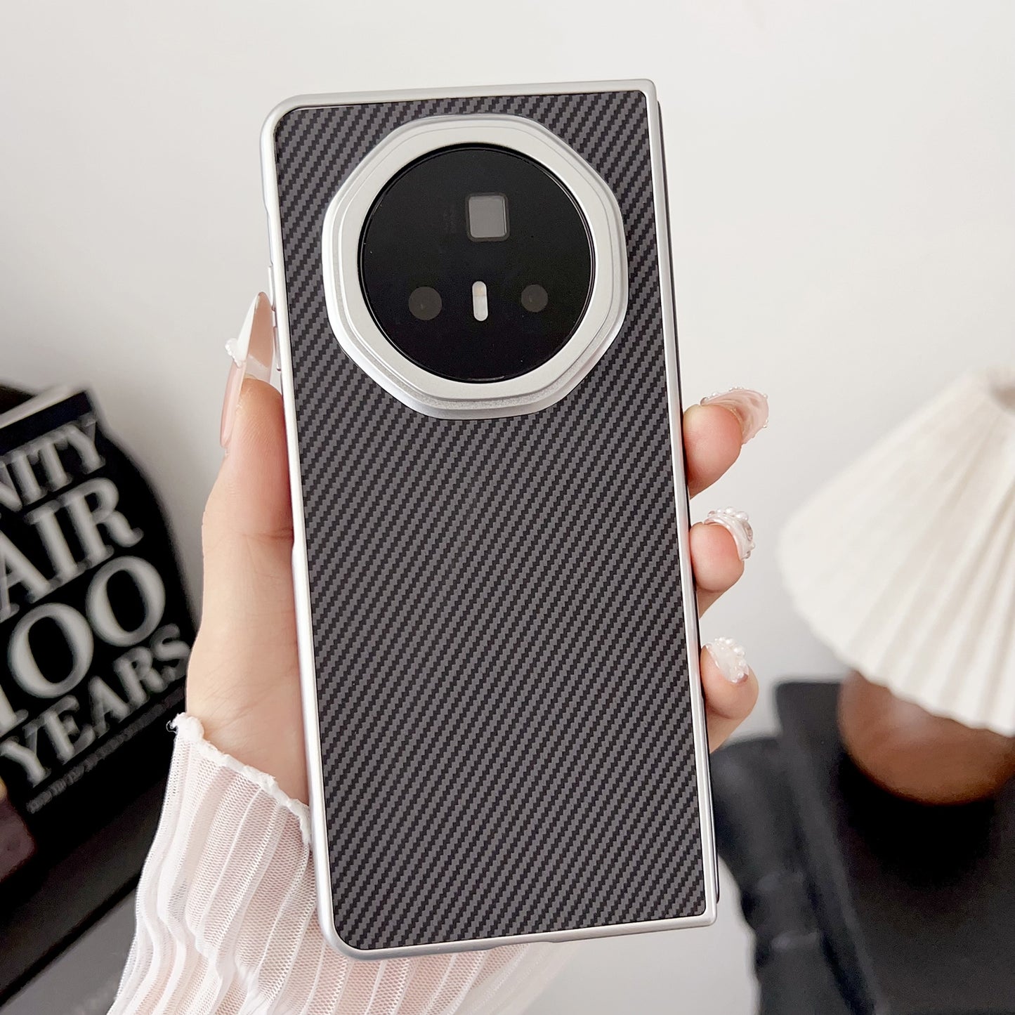 For Honor Magic V3 Carbon Fiber Leather Grain Kevlar Folding Phone Case(Black)