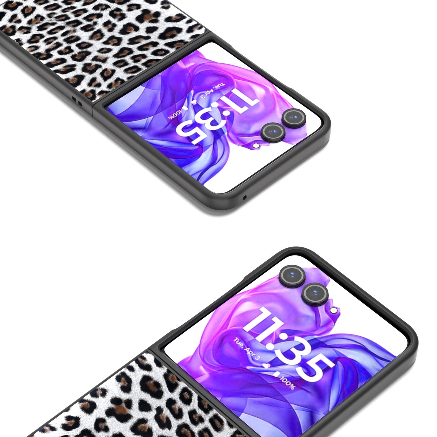 For Motorola Razr 50 Ultra Black Edge Leopard Phone Case(Silver Leopard)
