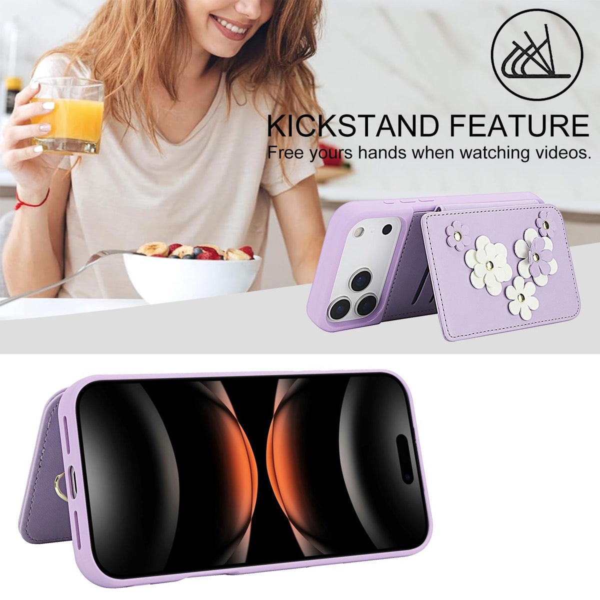 Compatible with iPhone 18 Pro Max & 17 Pro Max Crossbody Flower Pattern Leather Phone Case - Purple