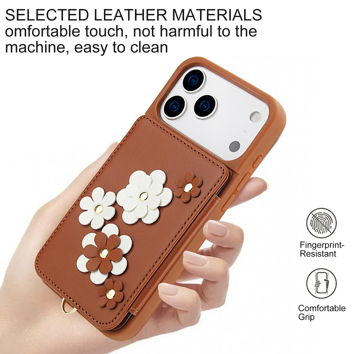 Compatible with iPhone 18 Pro Max & 17 Pro Max Crossbody Flower Pattern Leather Phone Case - Brown