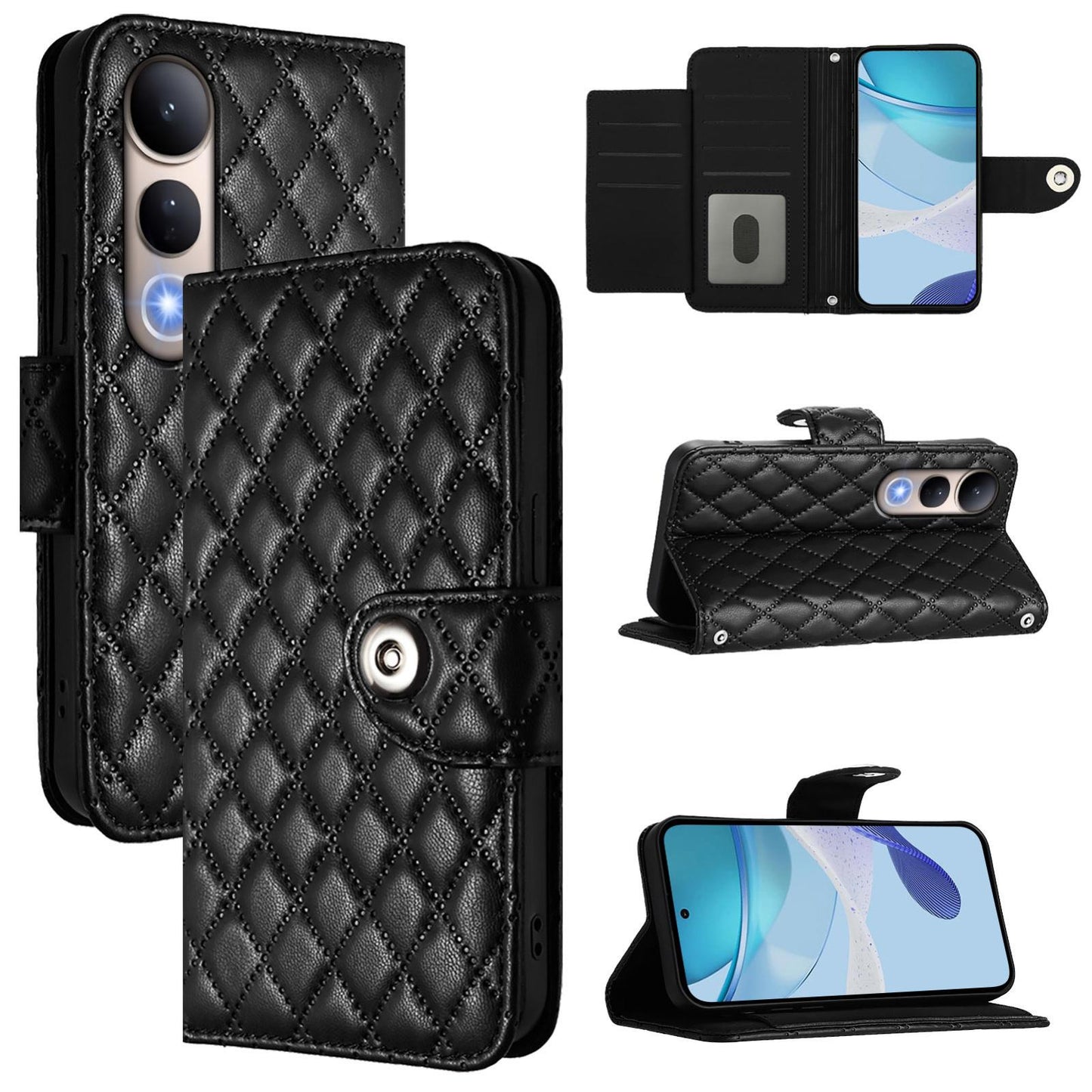 For vivo V50 Lite 5G Rhombic Texture Flip Leather Phone Case with Lanyard(Black)