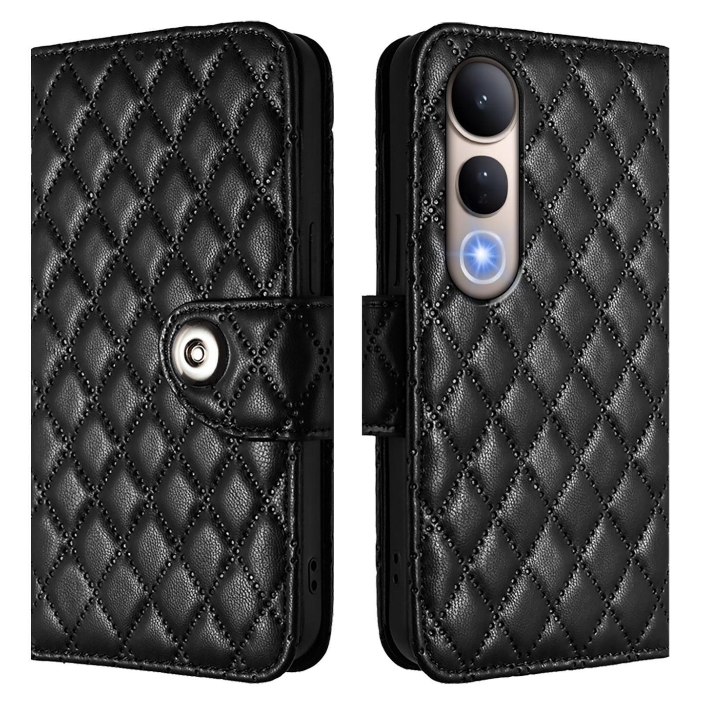 For vivo V50 Lite 5G Rhombic Texture Flip Leather Phone Case with Lanyard(Black)