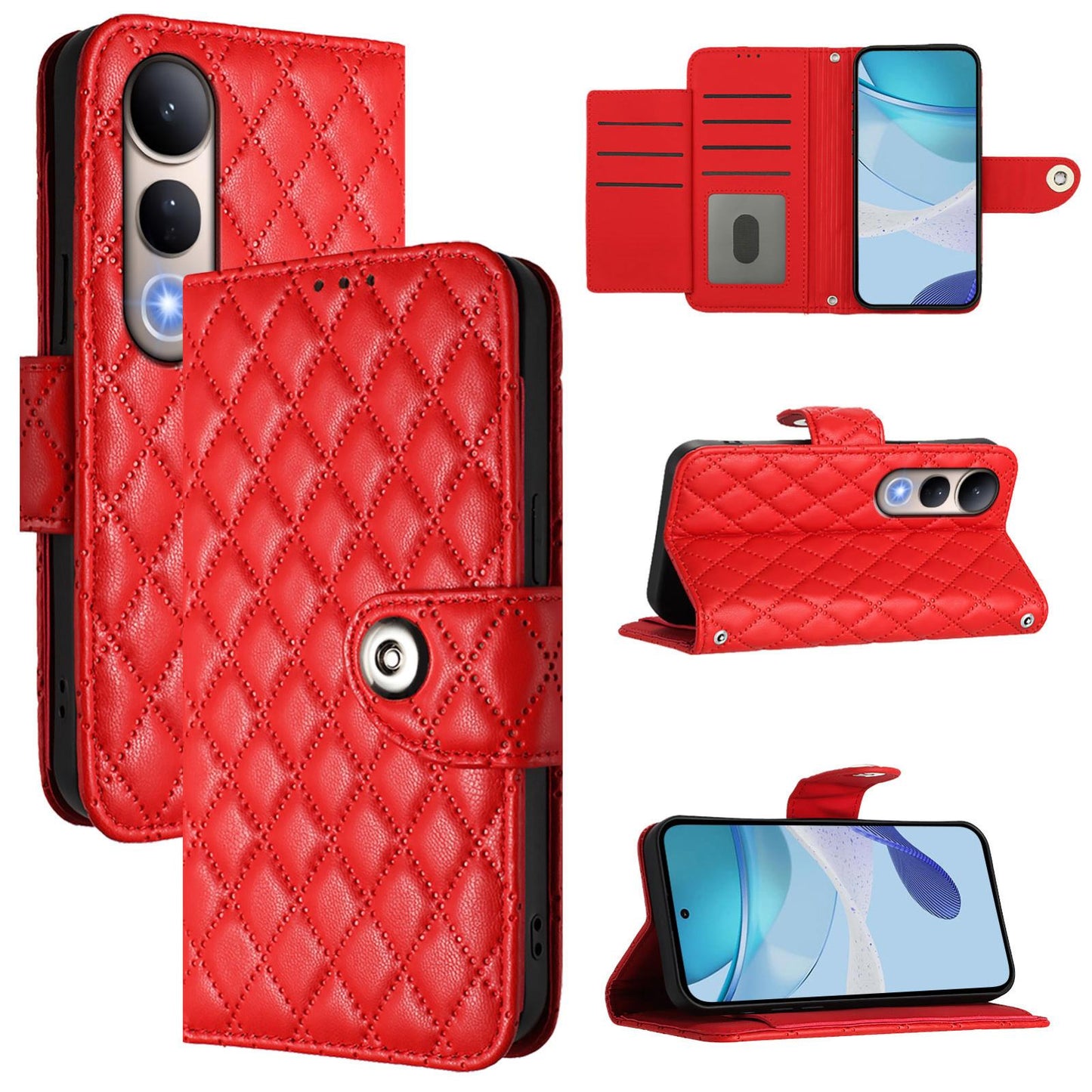 For vivo V50 Lite 5G Rhombic Texture Flip Leather Phone Case with Lanyard(Red)