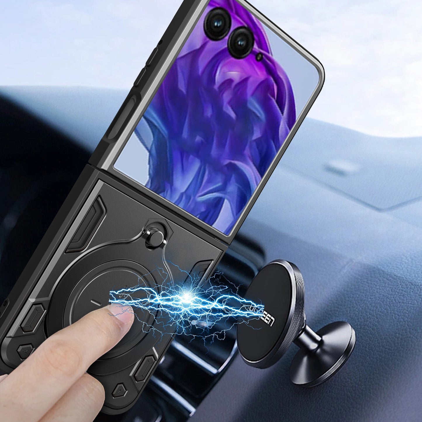 For Motorola Razr 50 Ultra CD Texture Magnetic Holder Phone Case(Black)