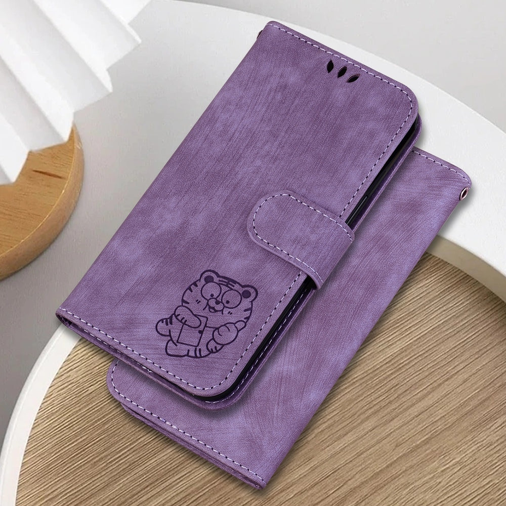 For Xiaomi 15 Little Tiger Embossed Leather Phone Case(Purple)