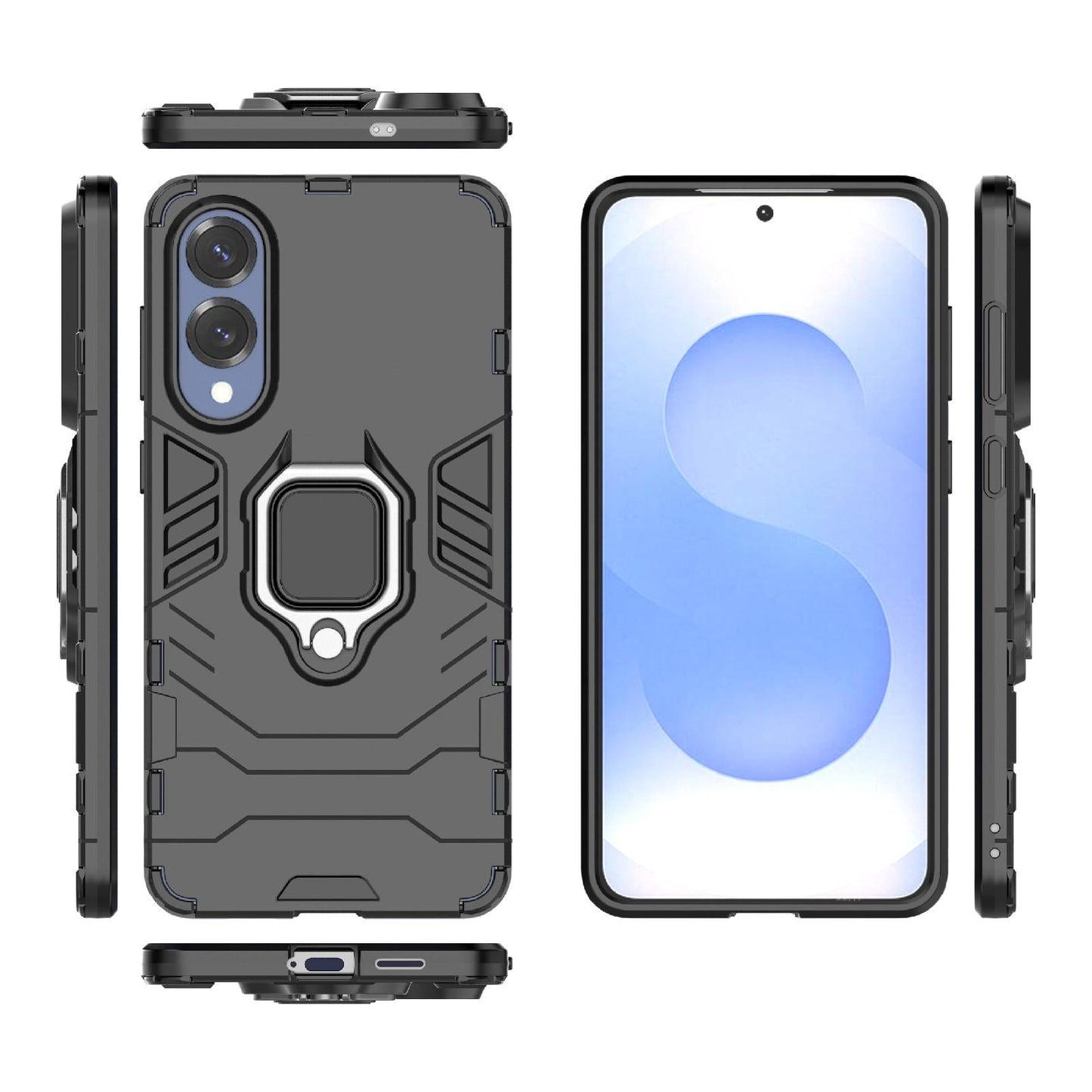 For Samsung Galaxy S25 Edge 5G PC + TPU Shockproof Protective Phone Case with Magnetic Ring Holder(Black)