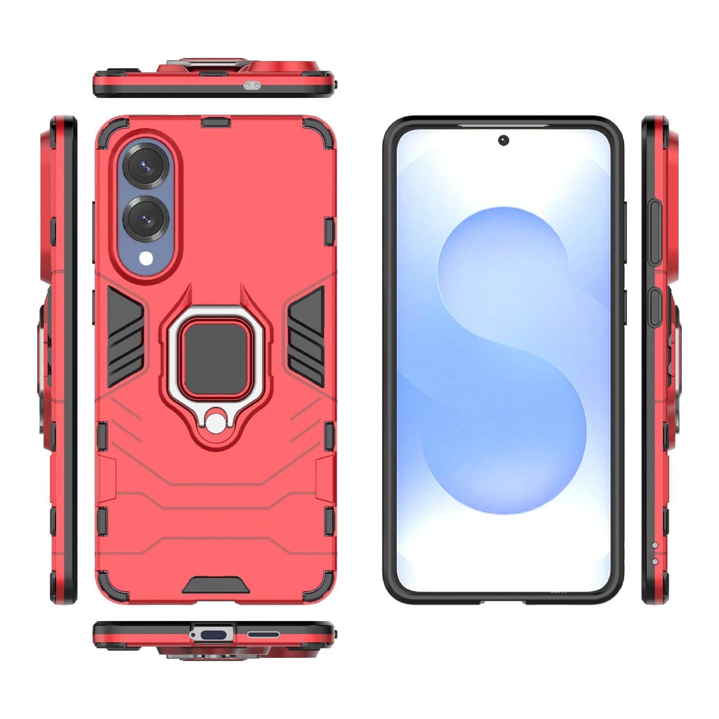 For Samsung Galaxy S25 Edge 5G PC + TPU Shockproof Protective Phone Case with Magnetic Ring Holder(Red)