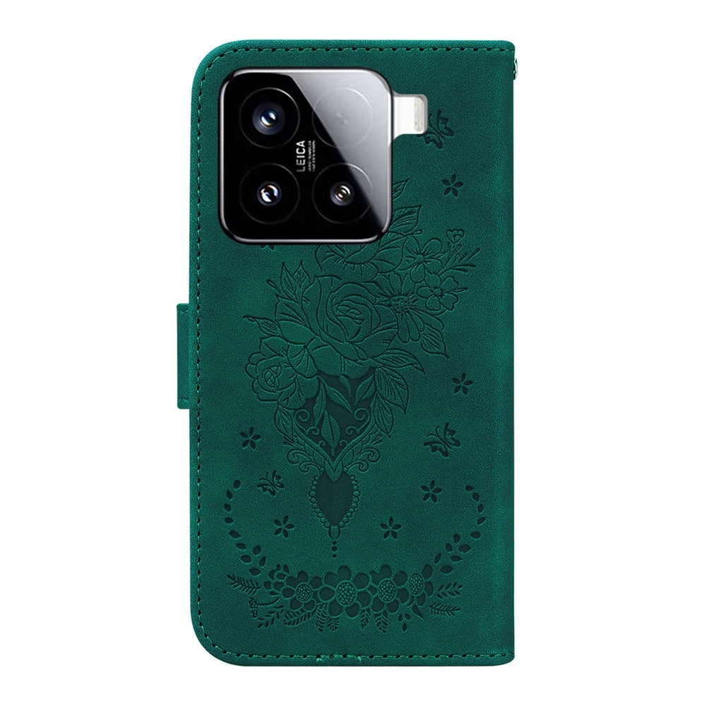 For Xiaomi 15 Butterfly Rose Embossed Leather Phone Case(Green)
