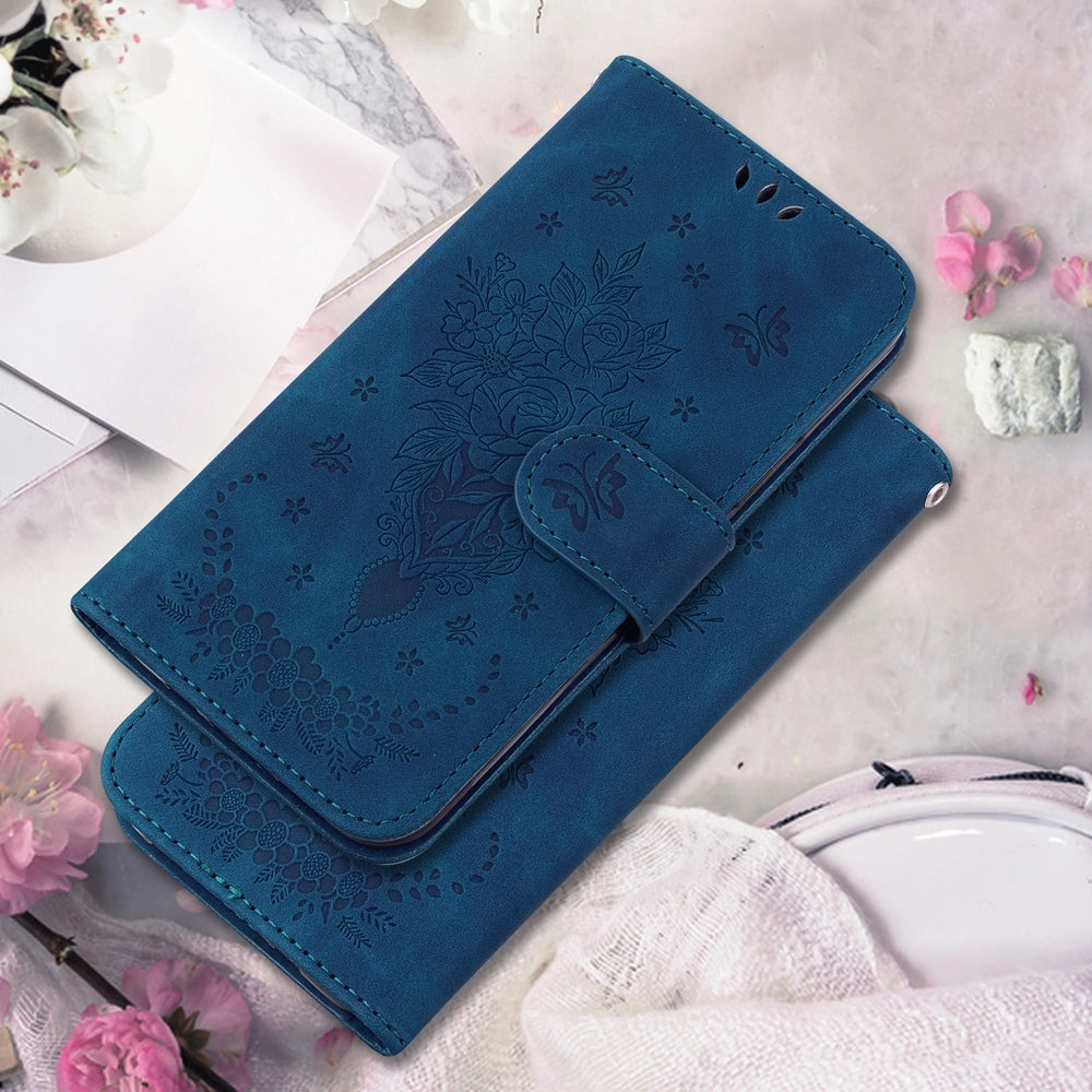 For Xiaomi 15 Pro Butterfly Rose Embossed Leather Phone Case(Blue)