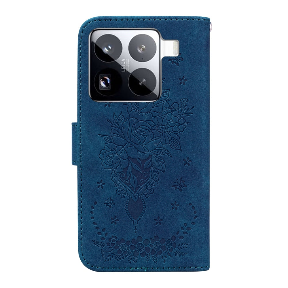 For Xiaomi 15 Pro Butterfly Rose Embossed Leather Phone Case(Blue)