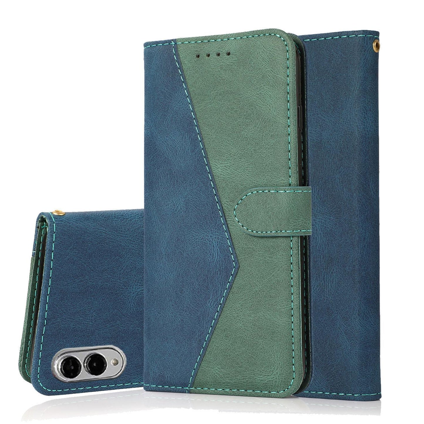 For Samsung Galaxy S25 Edge 5G Dual-color Stitching Leather Phone Case(Blue Green)