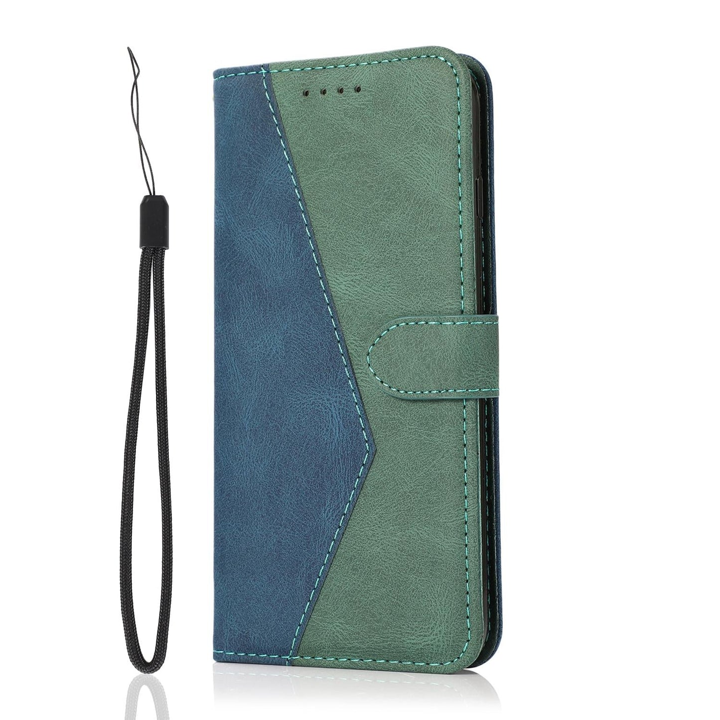 For Samsung Galaxy S25 Edge 5G Dual-color Stitching Leather Phone Case(Blue Green)