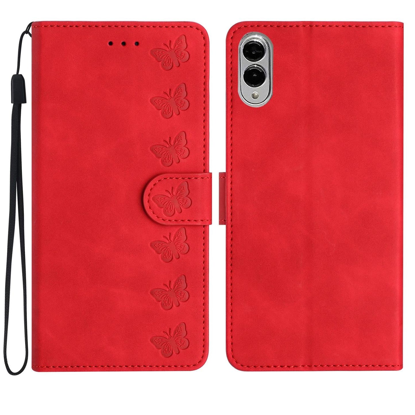 For Samsung Galaxy S25 Edge 5G Seven Butterflies Embossed Leather Phone Case(Red)