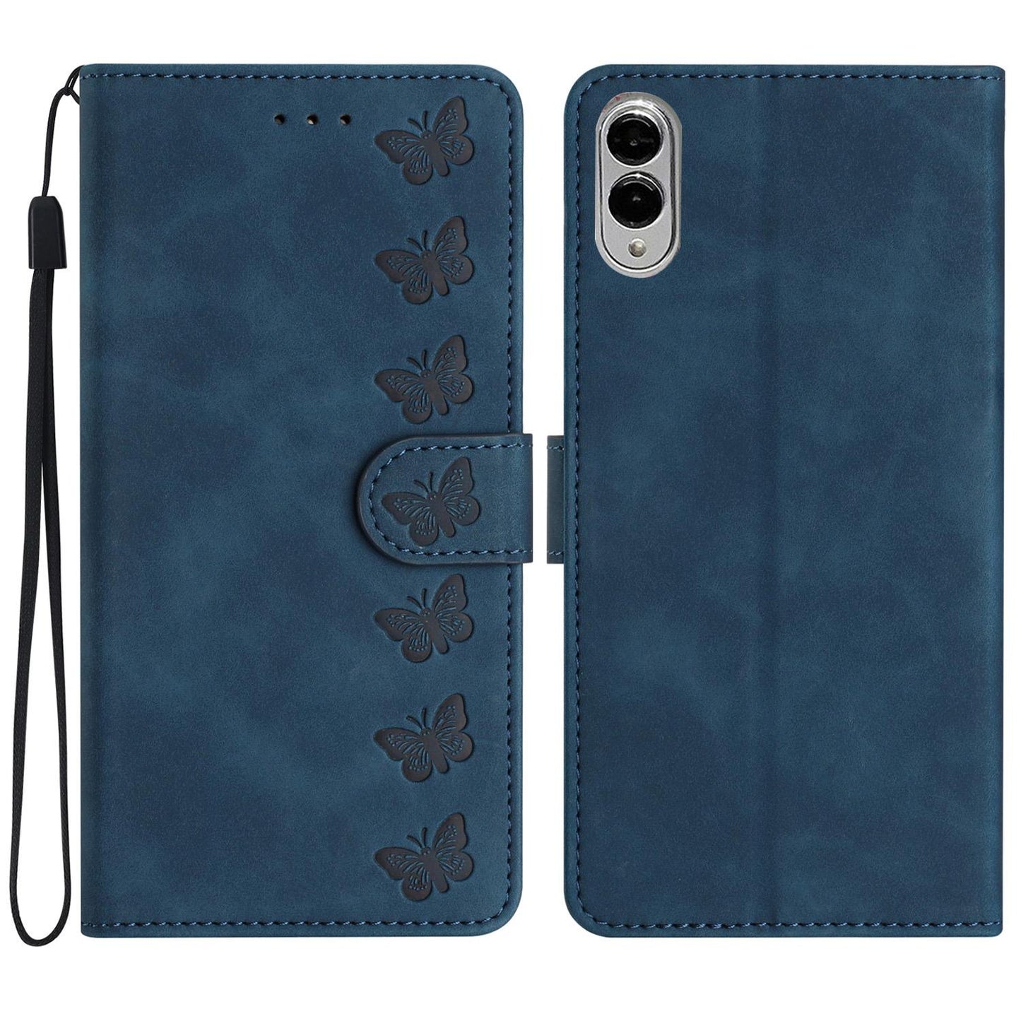 For Samsung Galaxy S25 Edge 5G Seven Butterflies Embossed Leather Phone Case(Blue)