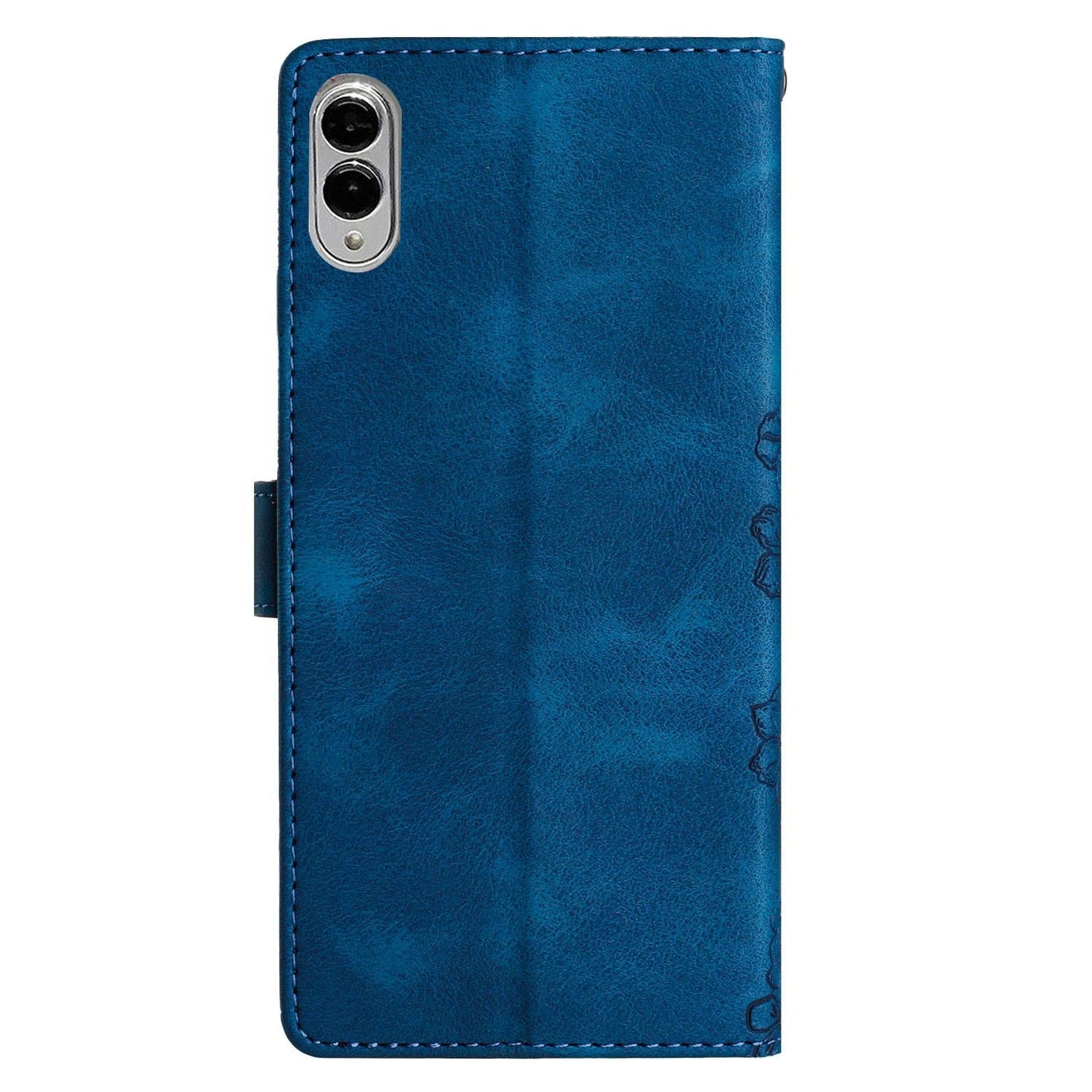 For Samsung Galaxy S25 Edge 5G Cherry Blossom Butterfly Skin Feel Embossed PU Phone Case(Blue)