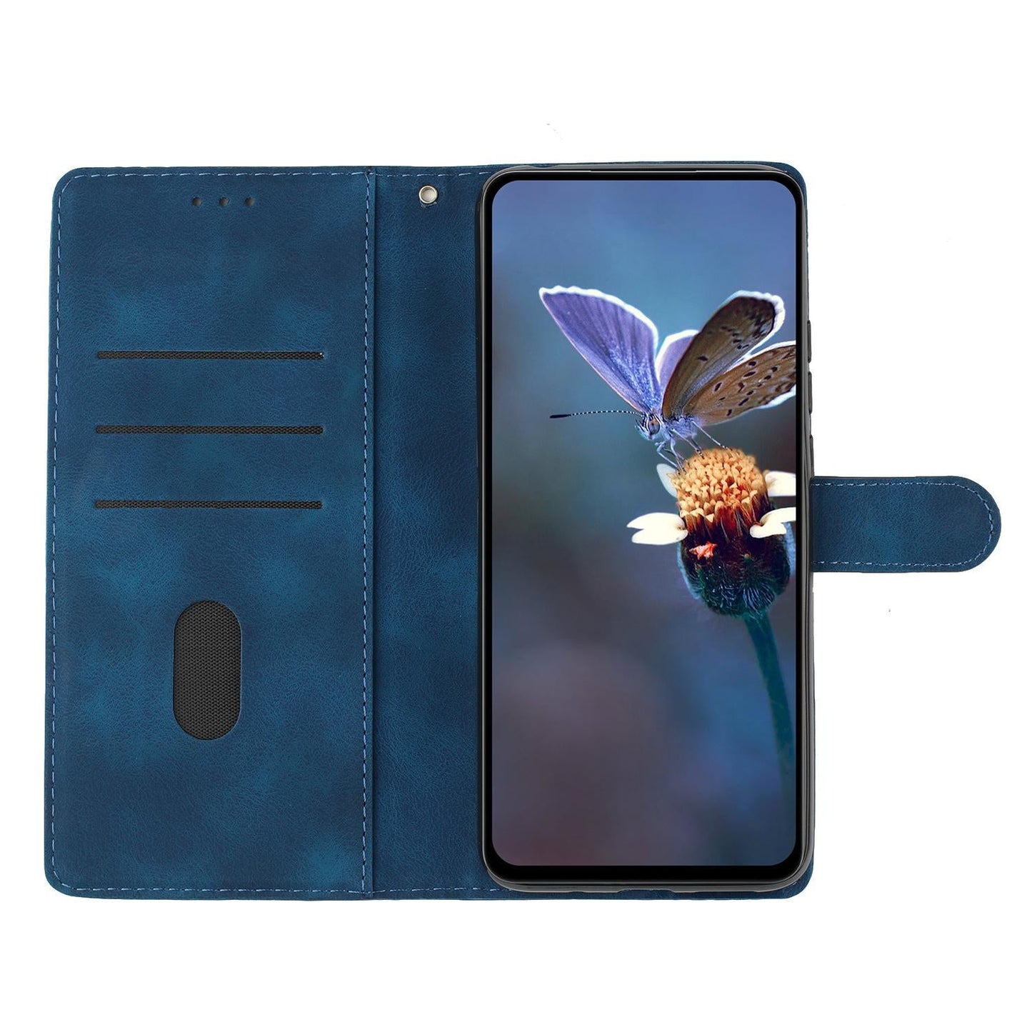 For Samsung Galaxy S25 Edge 5G Cherry Blossom Butterfly Skin Feel Embossed PU Phone Case(Blue)