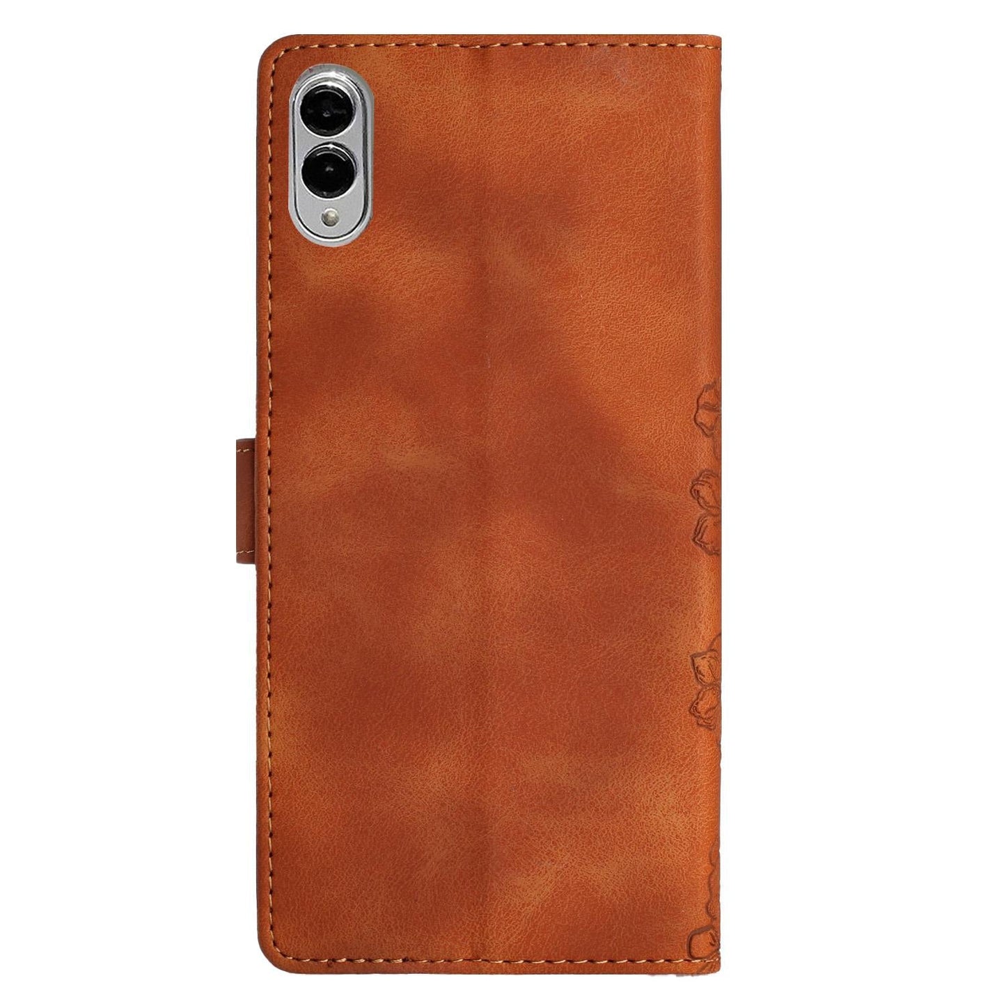 For Samsung Galaxy S25 Edge 5G Cherry Blossom Butterfly Skin Feel Embossed PU Phone Case(Brown)