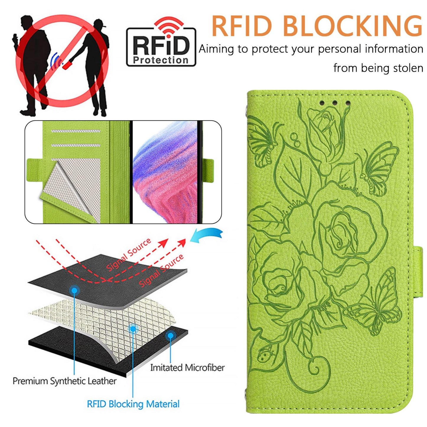 For vivo V50 5G Global Embossed Rose RFID Anti-theft Leather Phone Case(Green)