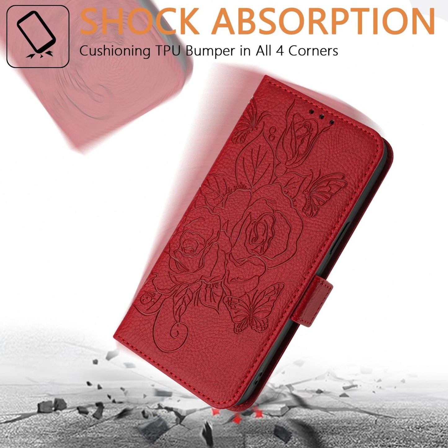 For vivo V50 5G Global Embossed Rose RFID Anti-theft Leather Phone Case(Red)
