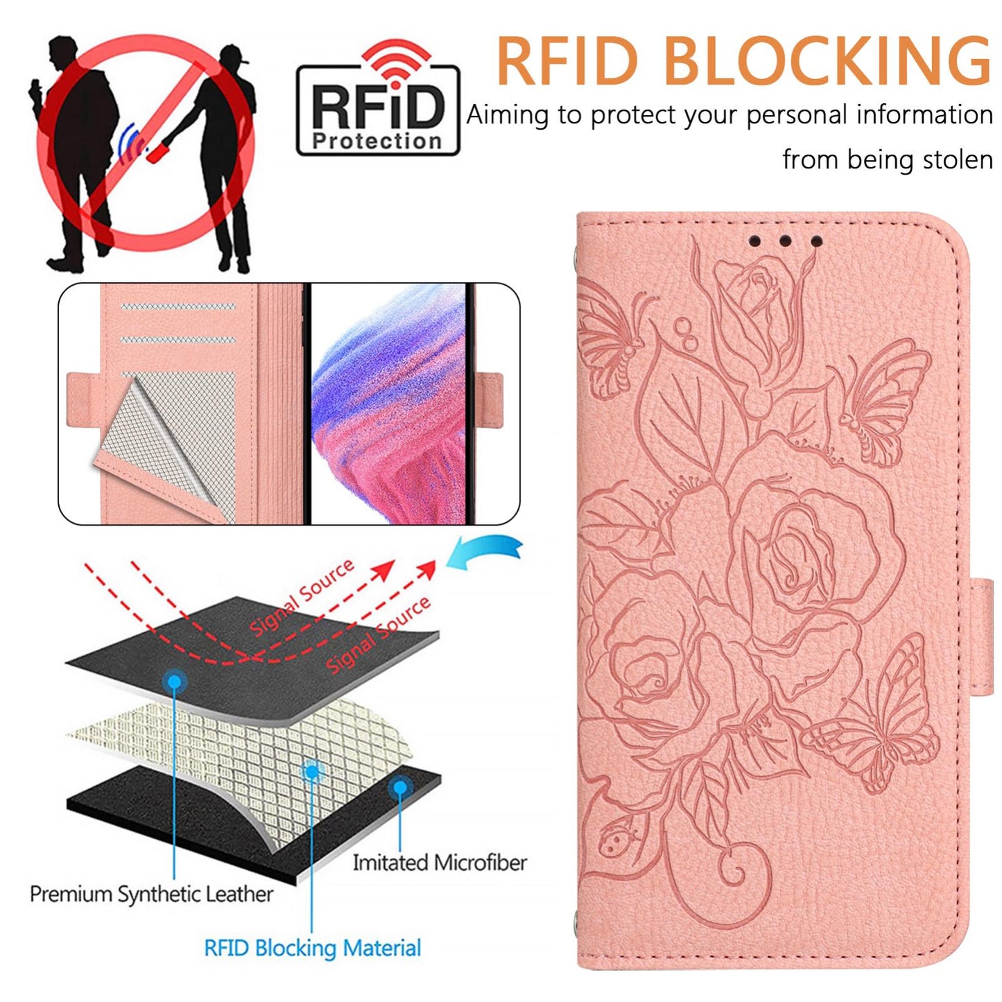 For vivo V50 5G Global Embossed Rose RFID Anti-theft Leather Phone Case(Pink)