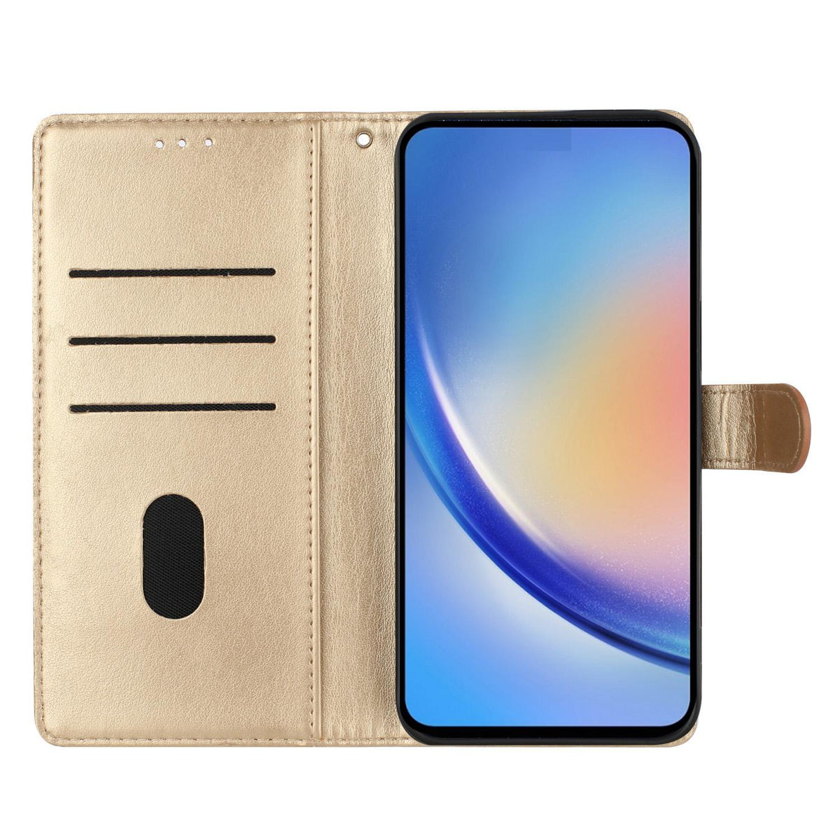 Compatible with iPhone 18 Pro Max Butterflies and Flowers Leather Phone Case - Gold