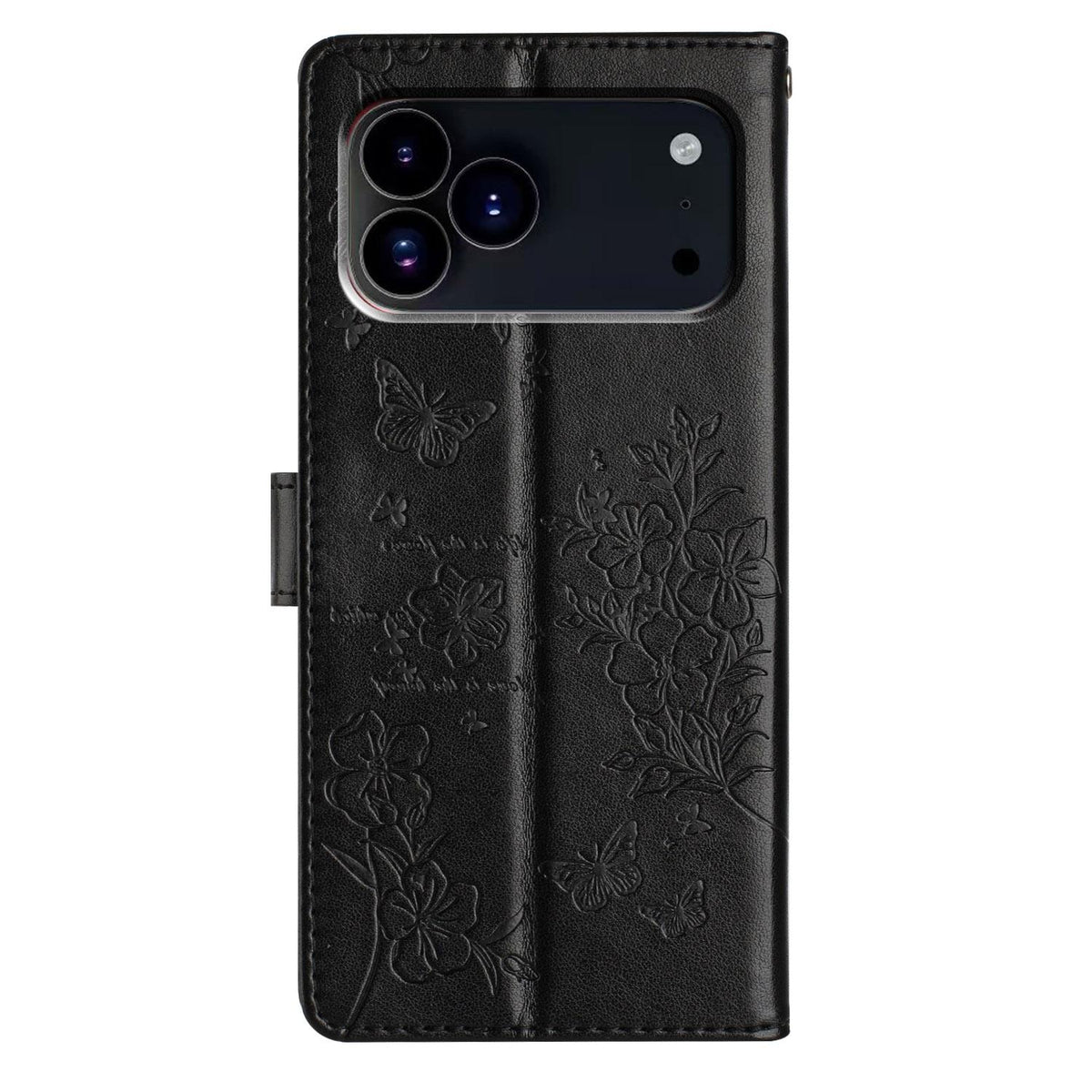 Compatible with iPhone 18 Pro Max Butterflies and Flowers Leather Phone Case - Black