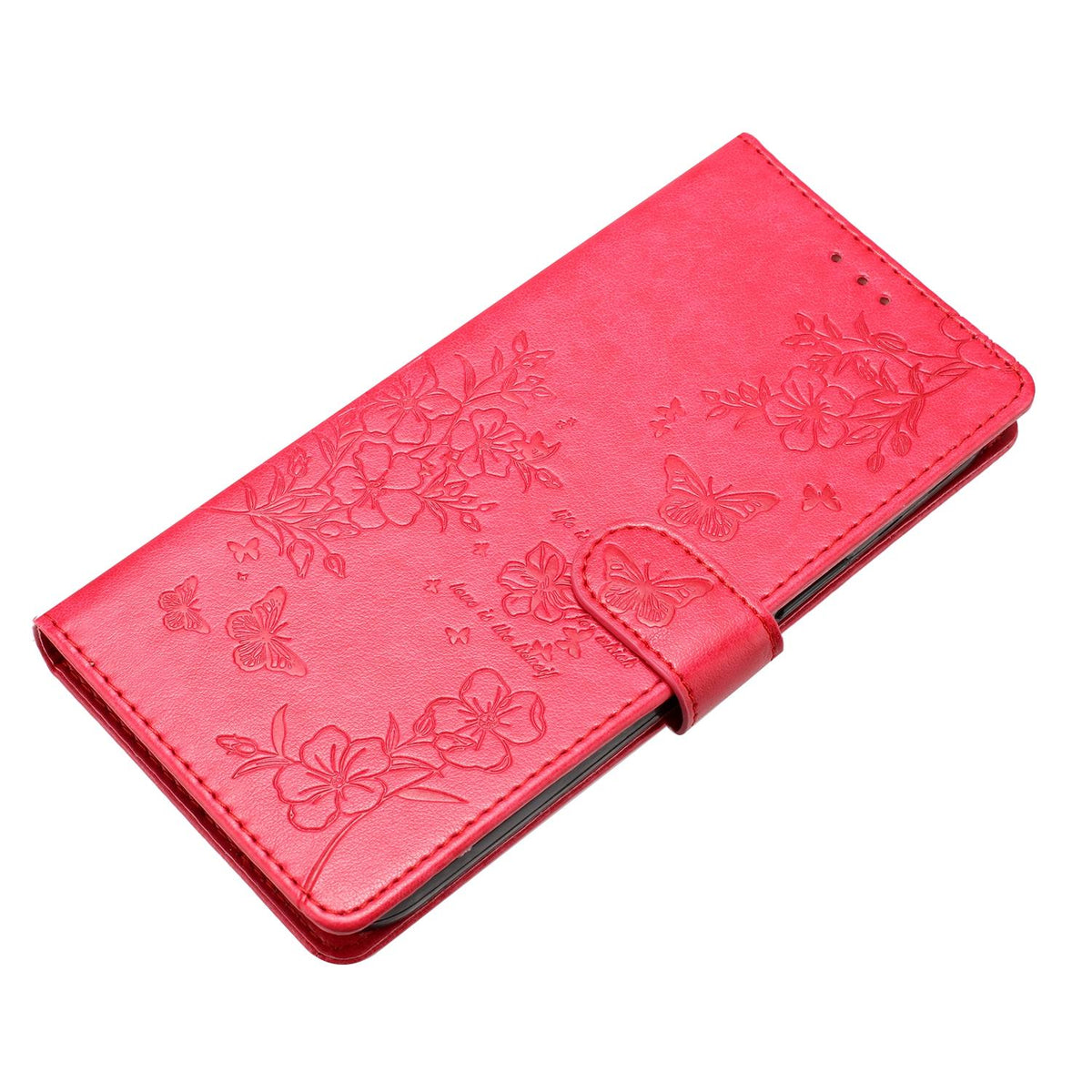 Compatible with iPhone 18 Pro Max Butterflies and Flowers Leather Phone Case - Red