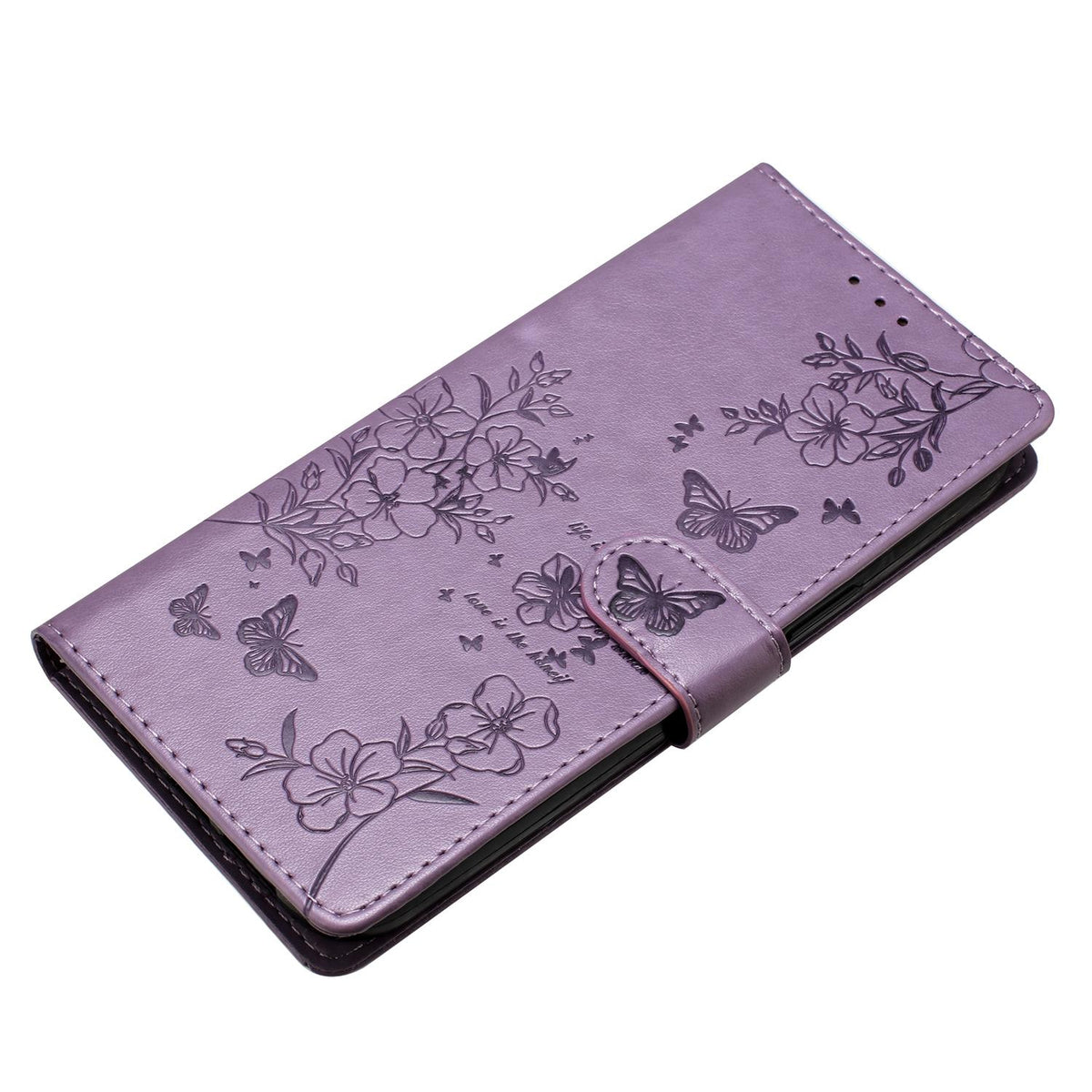 Compatible with iPhone 18 Pro Butterflies and Flowers Leather Phone Case - Purple