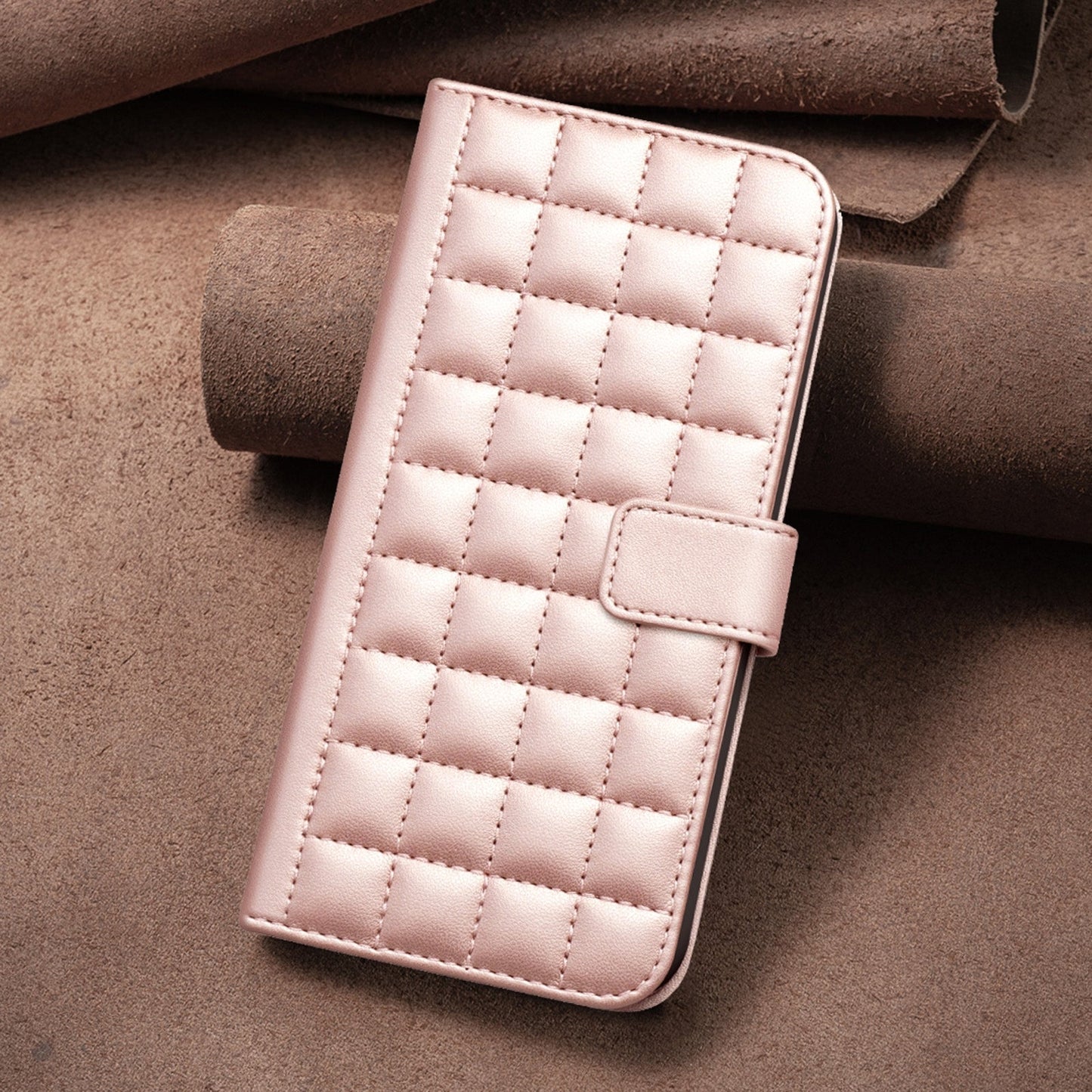 For iPhone 16e Square Texture Leather Phone Case(Rose Gold)