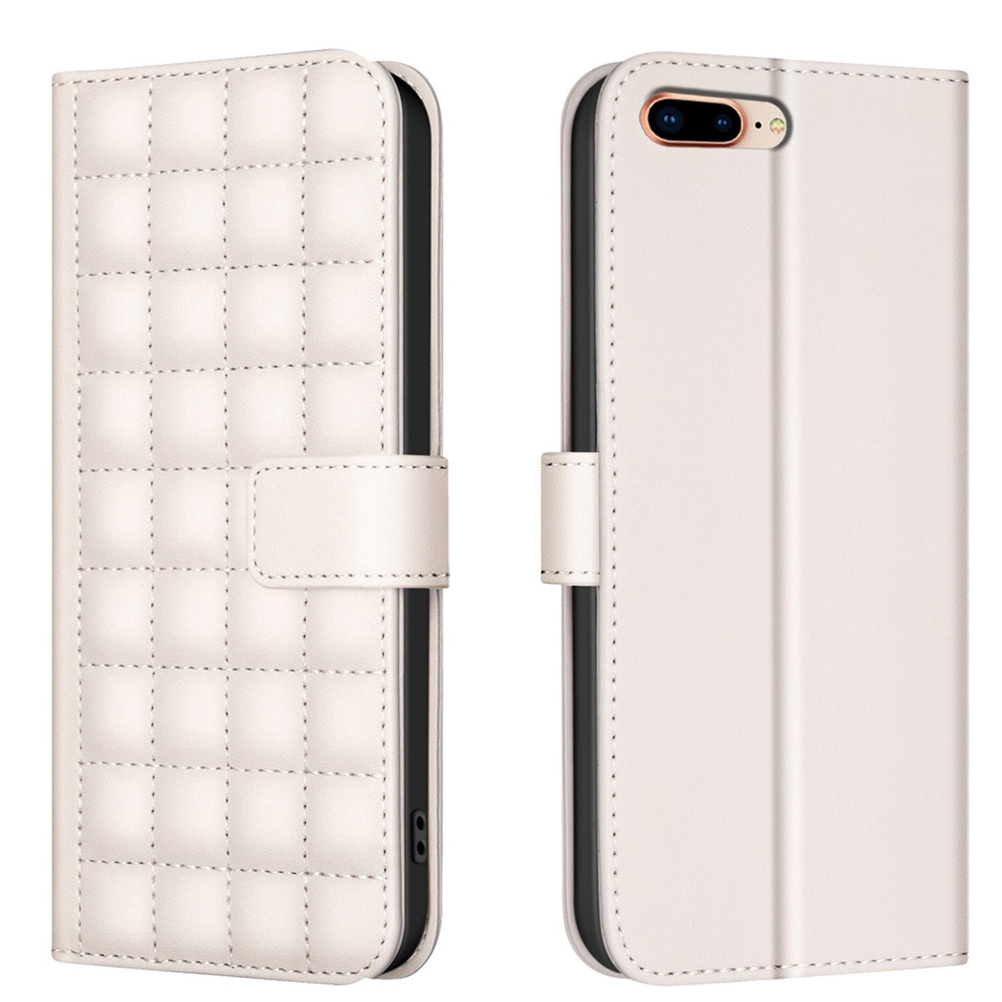 For iPhone 16e Square Texture Leather Phone Case(Beige)