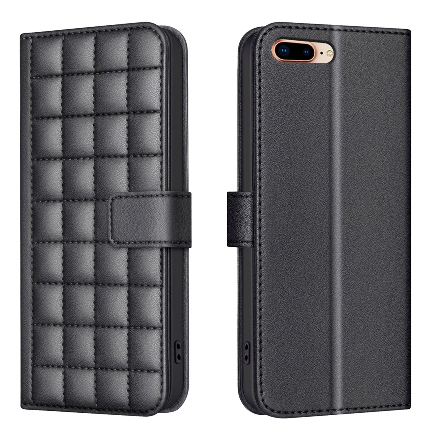 For iPhone 16e Square Texture Leather Phone Case(Black)