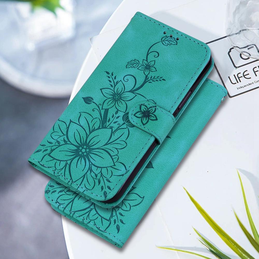 For Samsung Galaxy S25 Edge 5G Lily Embossed Leather Phone Case(Green)