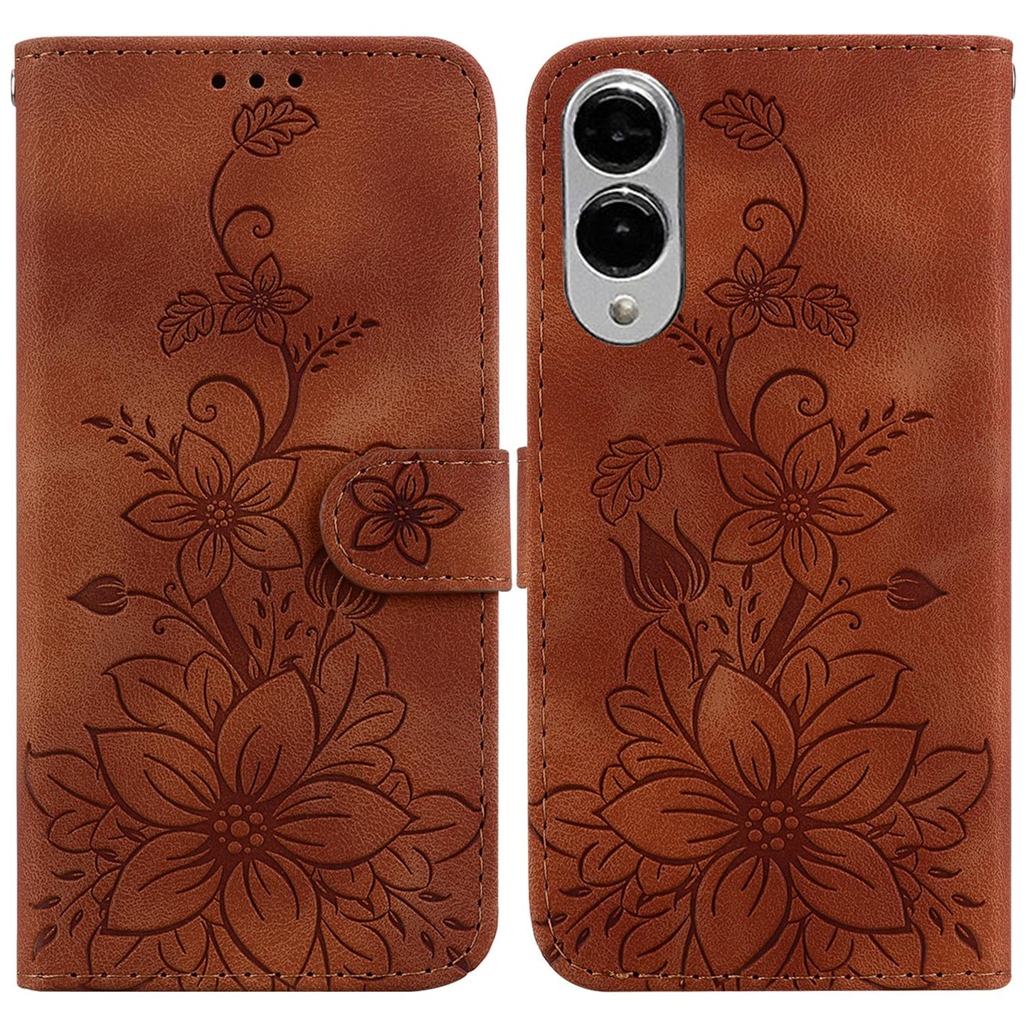 For Samsung Galaxy S25 Edge 5G Lily Embossed Leather Phone Case(Brown)