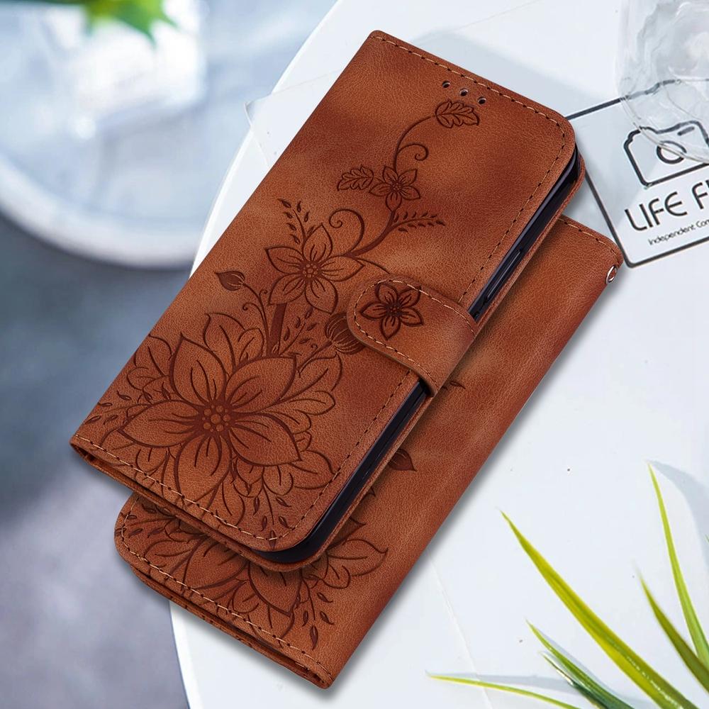 For Samsung Galaxy S25 Edge 5G Lily Embossed Leather Phone Case(Brown)