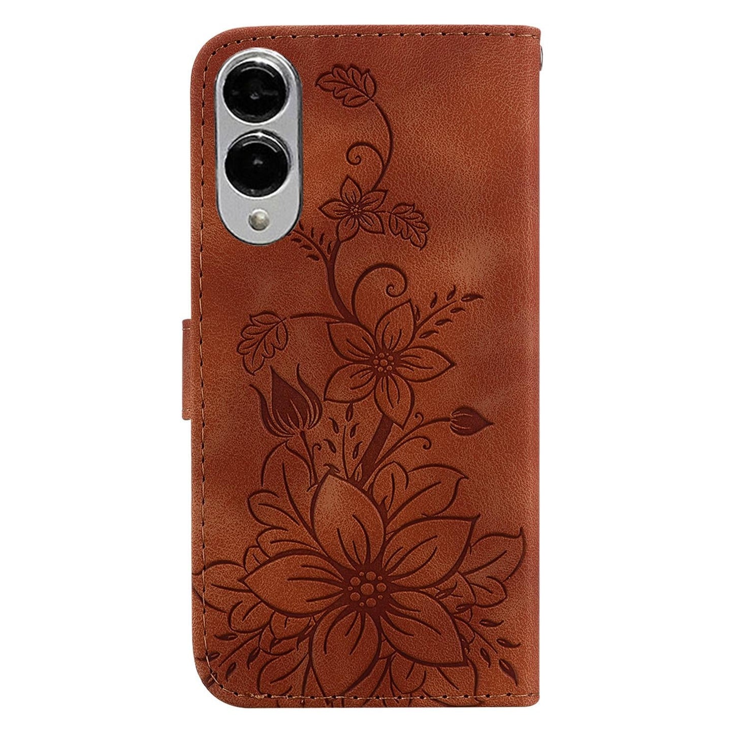 For Samsung Galaxy S25 Edge 5G Lily Embossed Leather Phone Case(Brown)
