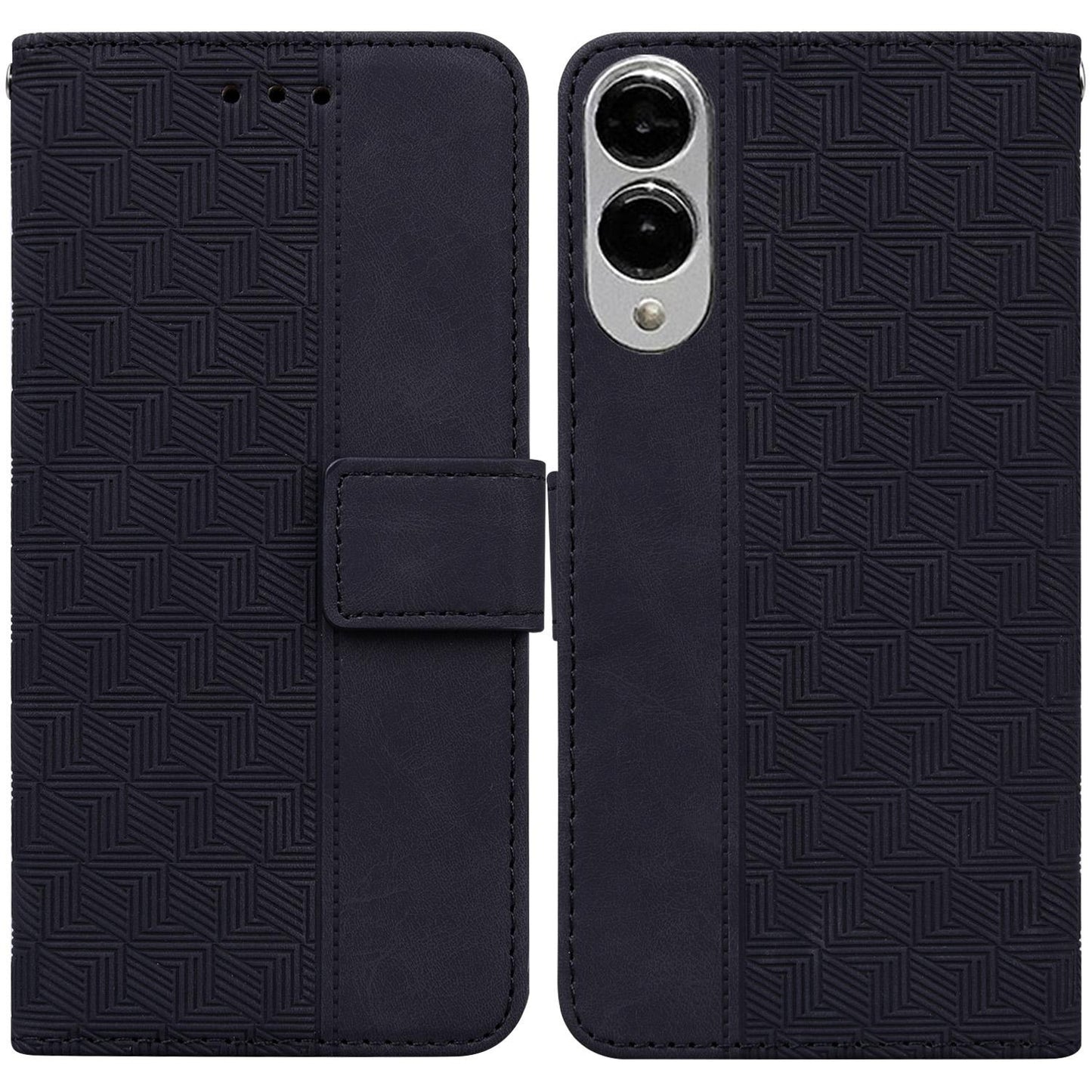 For Samsung Galaxy S25 Edge 5G Geometric Embossed Leather Phone Case(Black)